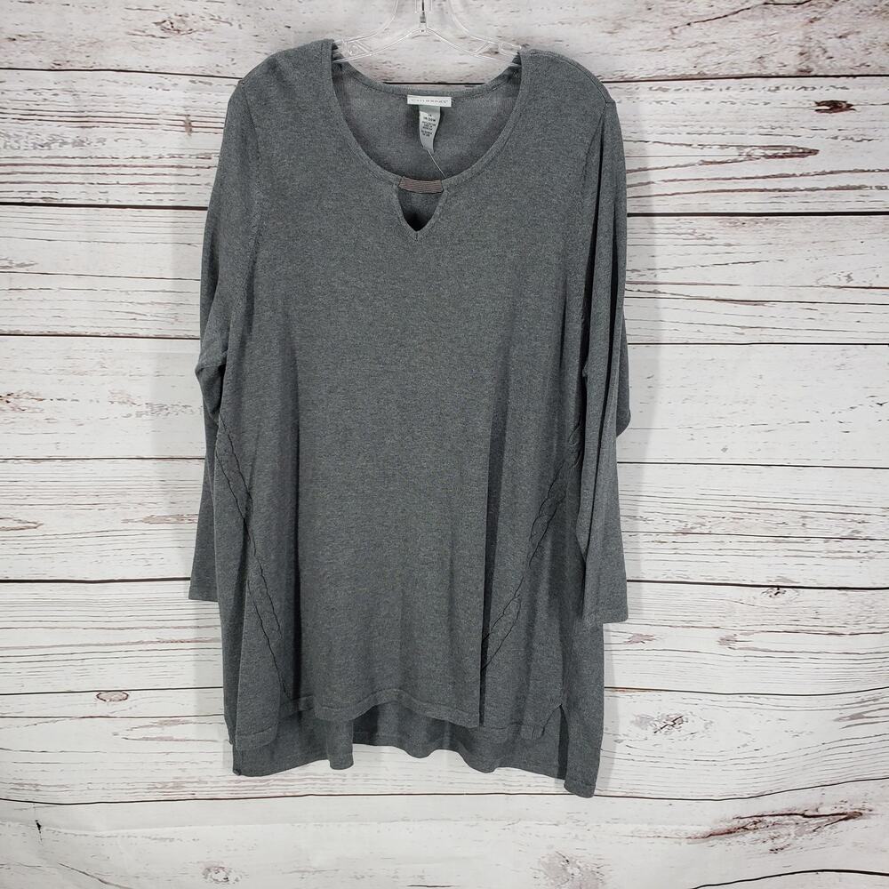 Catherines New Women's Gray Knit Stretch 100%Cotton Sleeve Top Size 1X